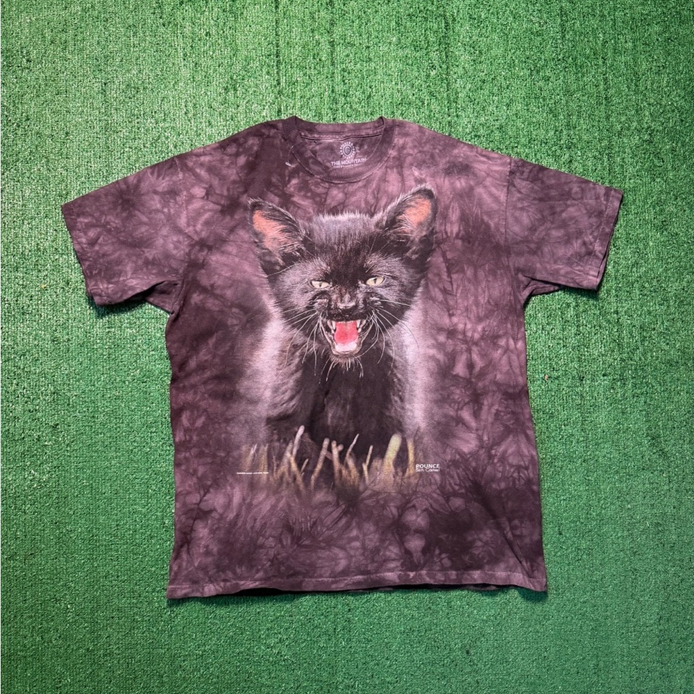 The Mountain Black and Gray T-Shirt with Black Cat Design